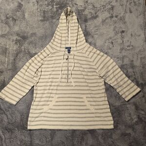 Karen Scott Cream and Gray Striped Hoodie